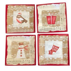 Oneida Winter Song Set Of 4 Salad Or Dessert Plates 8” Boxed Red Music Notes